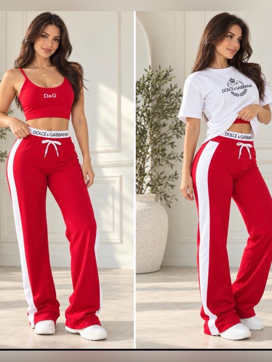 Dolce & Gabbana Pants - Three Piece Matching Set Logo Tee and Matching top and wide leg pants size S
